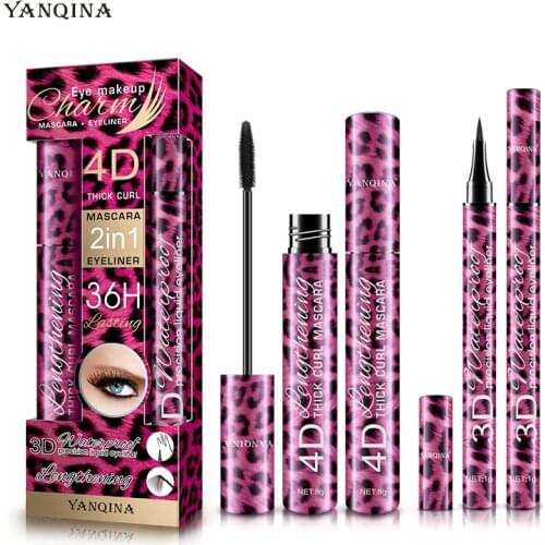 1 PCS Liquid Eyeliner Pencil+1 PCS Mascara Makeup Set Waterproof Black Eye Liner Thicken Mascara Eyebrow Pencils Eyes Cosmetics