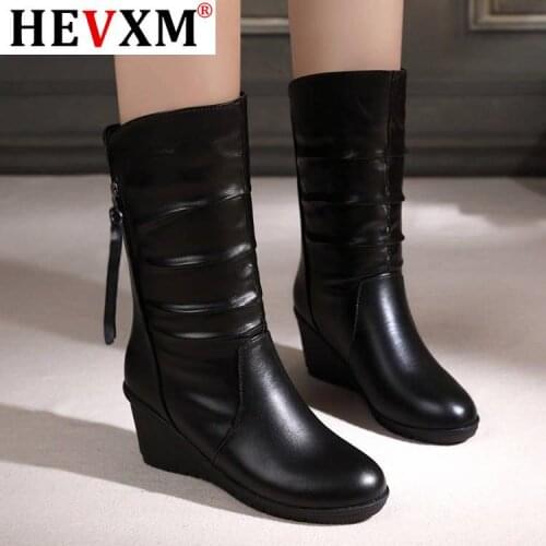 Winter Warm Fur Boots Womens Boots High Heels Side Zipper Female Shoes Black Woman Boots Shoes Wedge Boots Shose Women