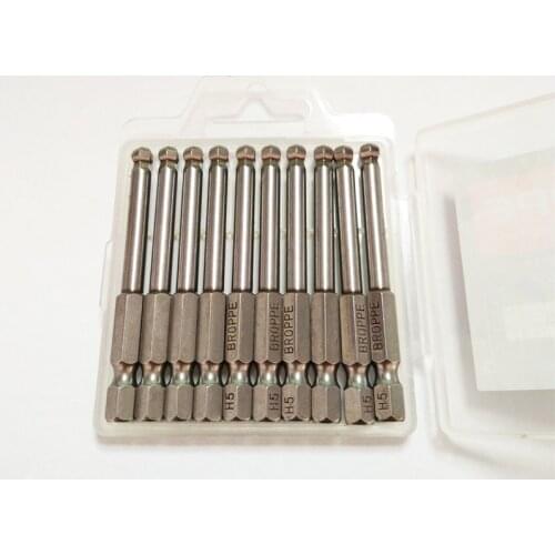 10 Pcs/set 1/4" 65mm H5 Ball Head Hex Screwdriver Bit S2 Magnetic Electric Drill Hexagonal Screwdriver Head Power Driver Tools