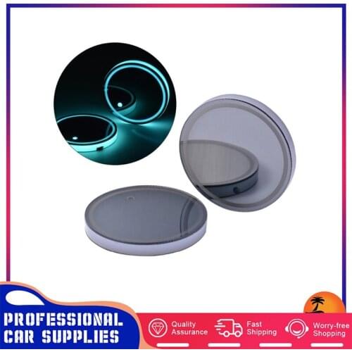 2 Pcs RGB LED Remote USB Car Interior Cup Holder Bottom Pad Atmosphere Light