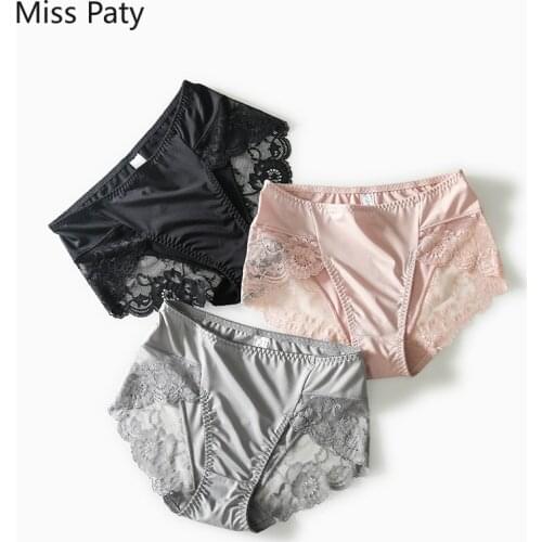 3pcs/lot quality sexy female briefs women knickers lace high waist silk pink underwear cotton seamless panties plus size XXXL