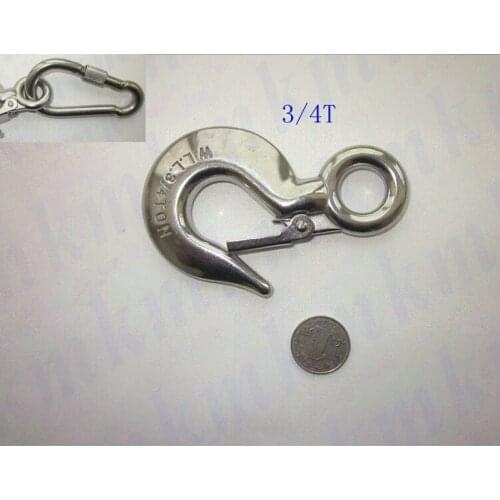 5PCS/LOT US Type 3/4T BL Stainless Steel 304 Eye Hoist Cargo Hook With Latches