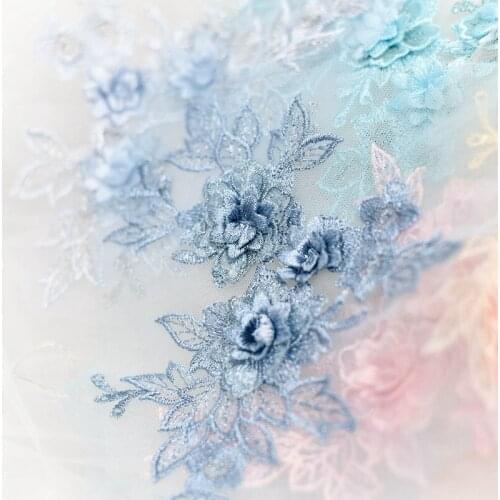 10 pieces blue Lace Applique with 3D Flowers, ridal Lace Applique for Dance Costumes , Bridal Gown Hem Accessories