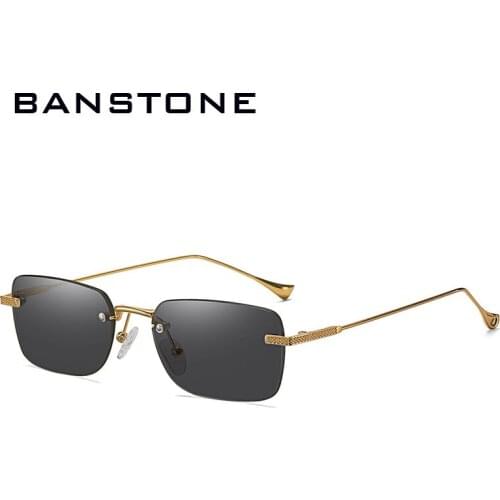 BANSTONE gold rectangular sunglasses rimless man metal uv400 fashion square sun glasses for women 2021 summer gift items