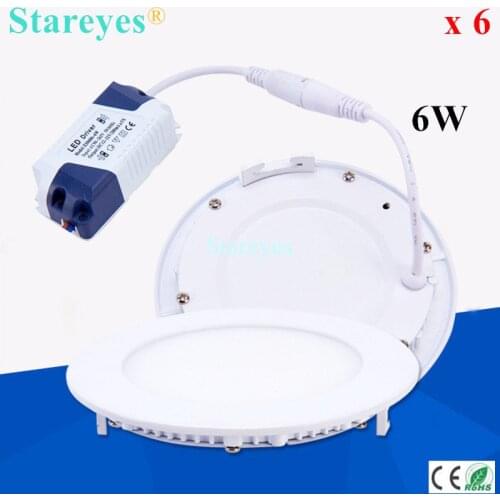 Free shipping 6 pcs Round led panel light 6W 550LM AC90-265V 2835SMD LED Downlight bulb spot light lamp ceiling light lighting