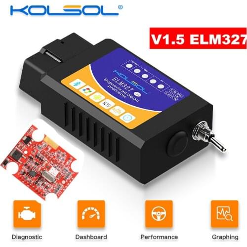 KOLSOL ELM327 Bluetooth OBD2 Scanner V1.5 ELM327 with Switch modified for Ford CH340+25K80 chip HS-CAN / MS-CAN