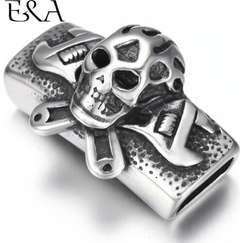 Stainless Steel Slider Beads Punk Motor Skull 12*6mm Hole Slide Charms for Mens Leather Bracelet Jewelry Making DIY Accessories