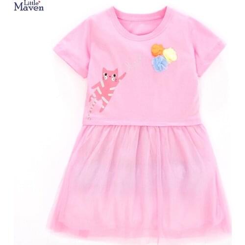 Kids Frocks for Girls 2021 Summer Baby Girl Pink Animal Print Vestiods Children Clothes Casual Cotton Cat Dresses 2-7 Years