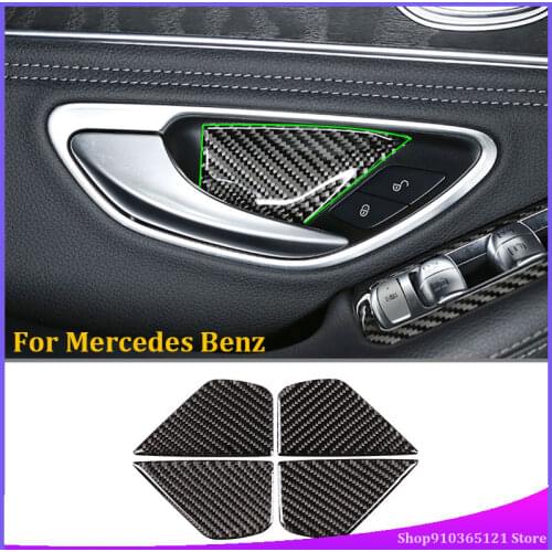 For Mercedes Benz C Class W205 2015-2019 Carbon Fiber Car Interior Door Bowl Cover Panel Stickers Car Accessories4pcs