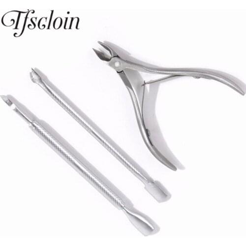 TFSCLOIN Stainless Steel 3pcs Double Side Cuticle Pusher Essential Cuticle Spoon Pusher Pedicure Manicure Care Cleaner Tool