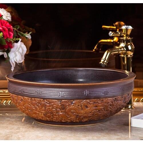 China Artistic Handmade Ceramic Lavobo Round Countertop bathroom ceramic art basin
