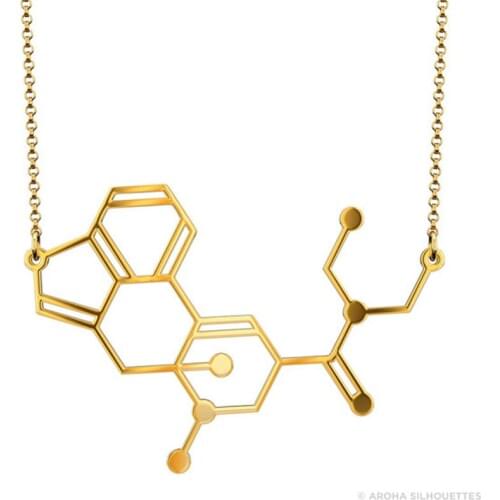 LSD Molecule Necklace Color free Choice Silver or Gold or Matte Black Free Ship 12pcs/lot