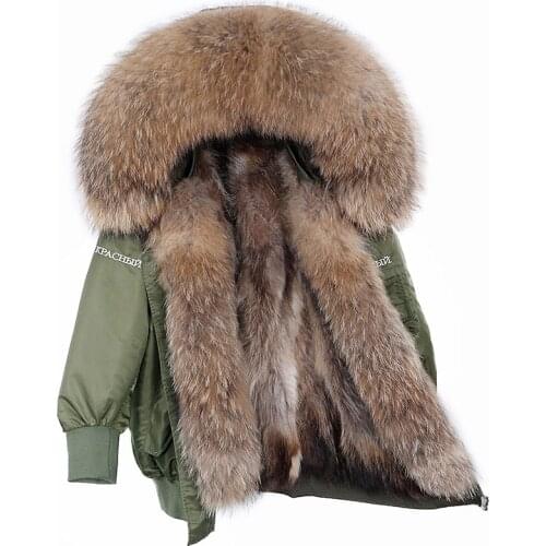 Maomaokong Natural Real fox fur collar Women coat Raccoon Fur liner jacket winter fashion warm loose waterproof embroidery parka