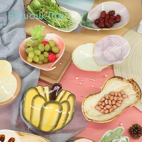 Cute Vegetable Shape Ceramic Snack Dish Household Dish Bowl Dessert Bowl Fruit Salad Small Bowl Dish Ceramic Plate Dessert Plate
