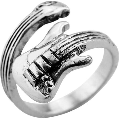 Fashion Music Lovers Punk Rock Guitar Ring Simple Instrument Ring Jewelry Suitable for Young Men Women Personality Accessories