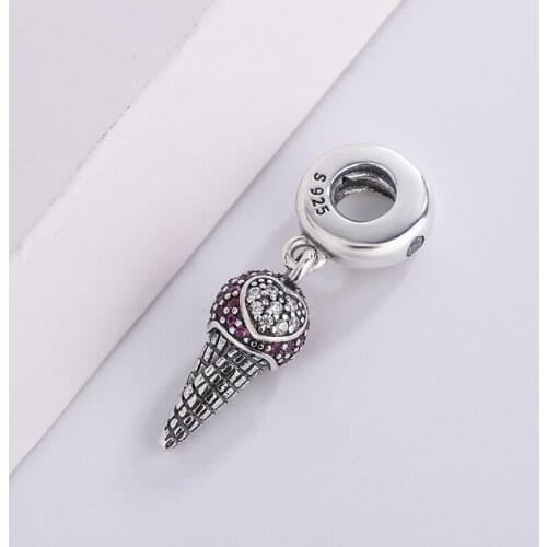 Fashionable Jewelry 925 Sterling Silver Pave CZ Ice Cream Cone Charms Bracelet For Pandora Bracelet Necklace DIY Jewelry