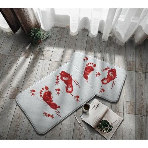 Halloween Blood Footprint Floor Mat Kitchen Bedroom Door Printing Living Room Bathroom Mat Non-slip Carpet Scare Your Friends