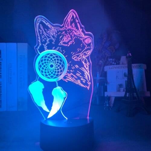 3d Illusion Night Light Wolf and Dreamcatcher for Home Decoration Nightlight Hit Color Touch Sensor Led Bedroom Table Lamp Gift