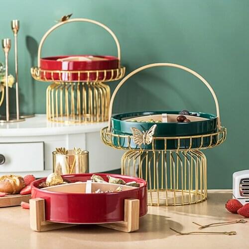 Nordic Light Luxury Ceramic Fruit Plate Household Modern Snack Plate Red Dried Fruit Plate Candy Plate Living Room Storage Box