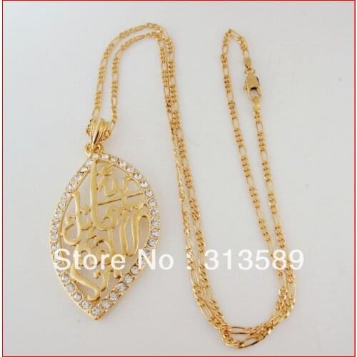 Min order 10$/CAN MIX DESIGN/- YELLOW GOLD GP OVERLAY 24" NECKLACE&MUSLIM ALLAH GOD CZ STONE OVAL PENDANT/Great Money Maker