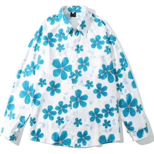 Mens Vintage Floral Hawaii Shirt Summer Male Harajuku Button Shirts Streetwear Long Sleeve Oversize Chic Blouse camisa masculina