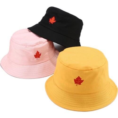 Maple Leaf Bucket Hat Hiphop Embroidery Fisherman Hat Outdoor Sports Panama Vacation Beach Fishing Cap Bob Summer Sun Hat Sunhat