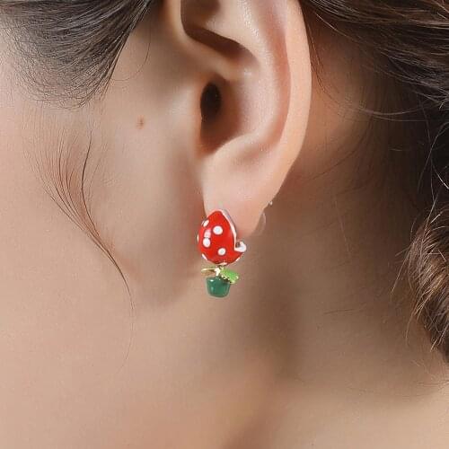 Super Mario Piranha Plant Stud Earrings for Women 18k Gold Plated Cute Corpse Flower Biting Ears Earrings Best Gift for Girls