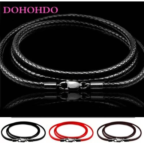 3pcs/lots Leather Cord 1-3mm Necklace Cord Wax Rope Chain With Stainless Steel Lobster Clasp For Men Women DIY Necklace Jewelry