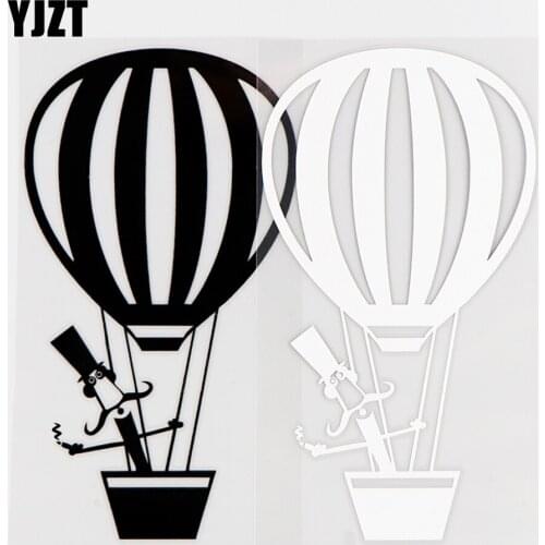 YJZT 16.4×9.1CM Mustache Man With Cigar In Hot Air Balloon Vinyl Decals Car Sticker Black / Silver 10A-0541