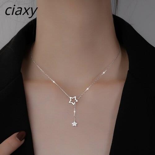 CIAXY 925 Sterling Silver Zircon Stars Necklace for Women Hollow Design Elegant Clavicle Chain Necklace Jewelry Creative Gifts