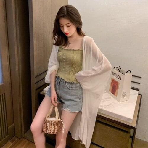 Casual Loose Long Shirt Women Long Sleeve Open Front Chiffon Blouse Sun Protection Long Blouses Summer Beach Cardigan