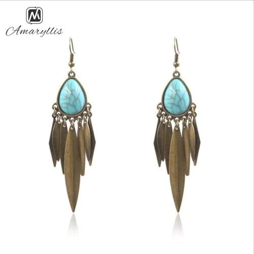 Amaiyllis Bohemia Multilayer Leaves Tassel Dangle Earrings For Women Ethnic Waterdrop Pendant Earrings long Geometric Earrings