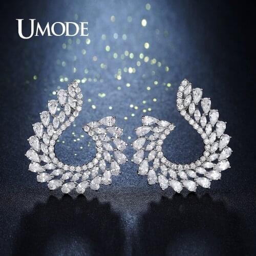 UMDOE Trendy Big Cubic Zirconia Leaf Shape Crystal Stud Earrings for Women Fashion Jewelry Wedding Bridal Brincos Femme UE0279