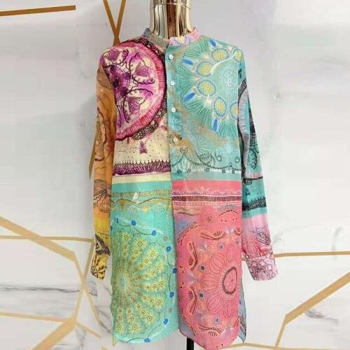 Quality 100% Cotton High Spring New Arrival Elegant Long Shirt+Party Skirt Colorful Print 2 Pieces Sets Women