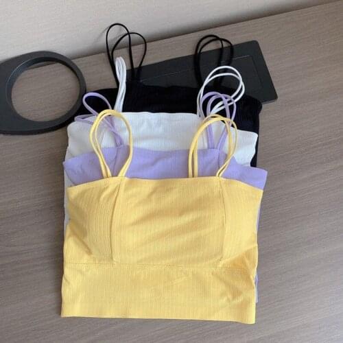 2021 Women Thin Strap Sling Tank Top Sexy Solid Color Breathable Chest Pad Underwear Beauty Back Comfortable Tube Top