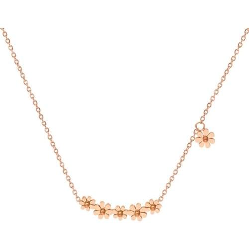 JK95-59G Stainless Steel Jewelry Gift Dangle Sunflower Charm Necklace with Sideways Daisy Summer Six Flower Necklace Blossom