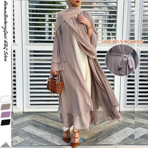 Kaftan Dubai Abaya Kimono Muslim Long Dress Women Chiffon Hijab HeadScarf Turkey Islamic Moroccan Jellaba Cardigan Abaya Robe
