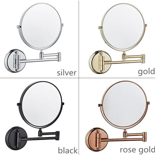 Gold Bathroom 8 Inch Magnifying Mirror Folding Hotel Bathroom Retractable Makeup Mirror Double-sided Beauty Mirror Wall Hanging