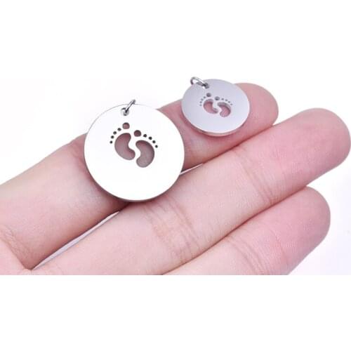 10pcs Two Size Footprint Stainless Steel Charms For Women Men Pendant Bulk DIY Necklace Bracelets Accessories Parent-child Charm
