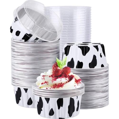 100pcs/lot Cow Print Muffin Cupcake Disposable Cake Baking Cups Muffin Liners Cups with Lids Aluminum Foil Cupcake Baking Cups