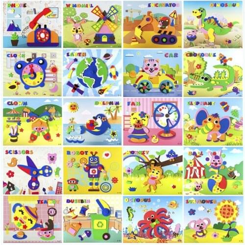 Random 2 Pcs Children 3D Sticker EVA sponge movable DIY puzzle cartoon stickers Creative Kids Educational Funny Learning Toys
