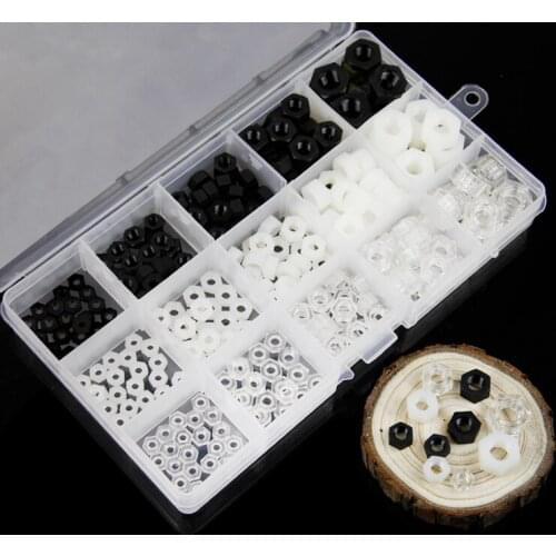 270pcs white / Black / transparent color M3 M4 M5 M6 M8 six angle plastic nut nylon nut classification kit repair tool
