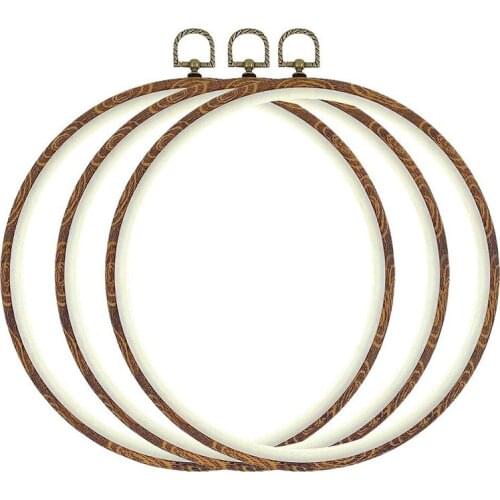 3 Pieces 10 inch 26cm Embroidery Ring Cross Stitch No Slip Hoops Set Imitated Wood Display Frame Circle Embroidery Kits