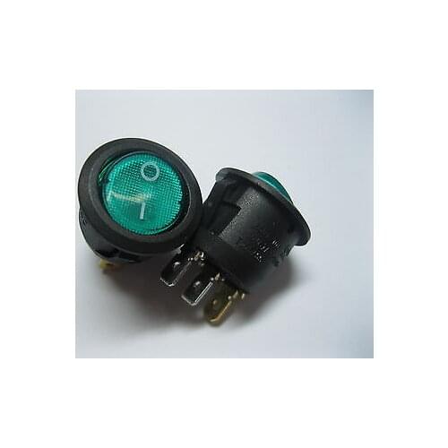 30 pcs Circular Rocker Switch ON-OFF Green Cap with LED 3 pin 6A 250V 20mm