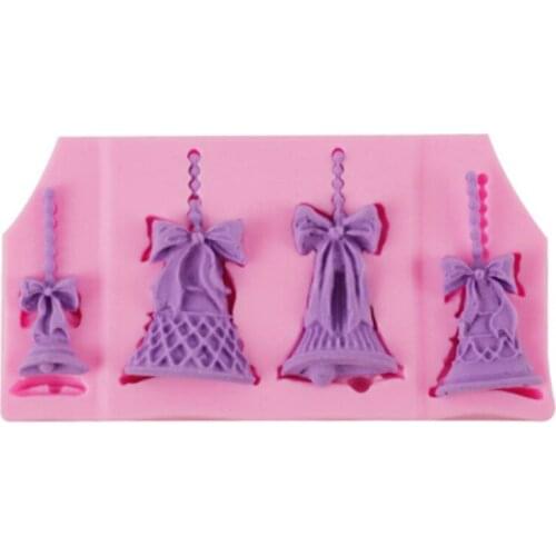 4 Hole Christmas Bells Bow 3D DIY Silicone Mold Fondant Cake Decorating BTools Baking Fondant Chocolate Jelly SugarCraft Tools