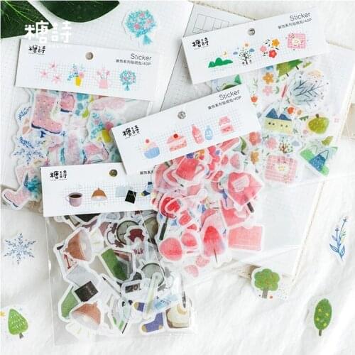 40 Pcs/Set Lovely Plant Flower Series Paper Sticker Cartoon Decorative DIY Scrapbooking Stick Label Diary Stationery