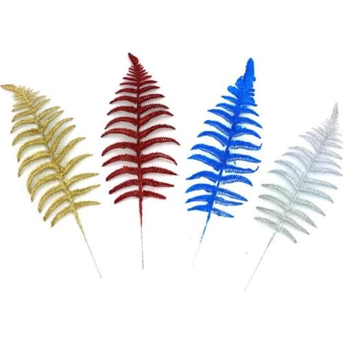5Pcs 40cm Glitter Christmas Decoration Artificial Cuttings Leaves Metasequoia Sequoia Branches Xmas Tree Leaf Pendant Home Party