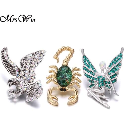 6pcs/lot 2019 New Snap Jewelry Big Rhinestone Scorpion Eagle Butterfly 18mm Metal Snap Buttons Fit Snap Bracelet Bangle