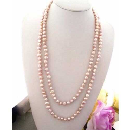 8-9mm Lavender Pink Baroque Freshwater Pearl Necklace 80" Yellow Clasp