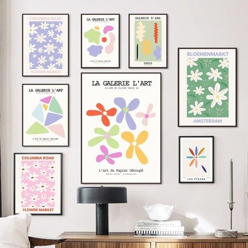 Abstract Color Block Flower Galerie Retro Wall Art Canvas Painting Nordic Posters And Prints Wall Pictures For Living Room Decor